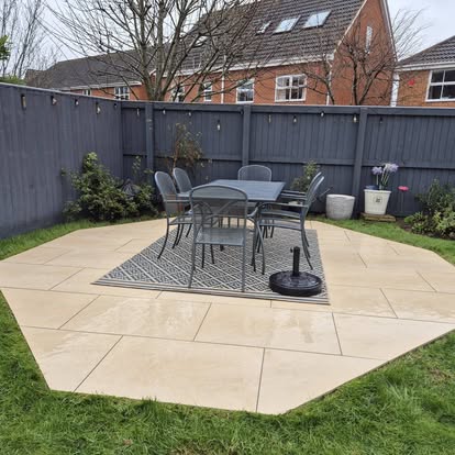 Patio paving in a back garden